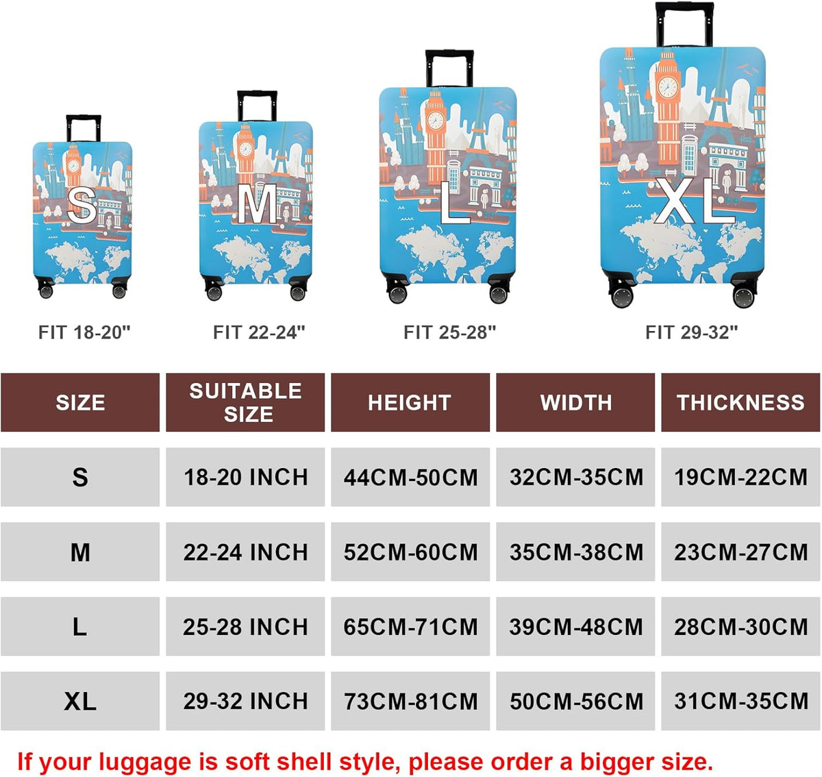 WUJIAONIAO Travel Luggage Cover Baggage Suitcase Cover Protector Skins 18-32 Inch (Eiffel Tower, L (for 25-28 inch luggage))