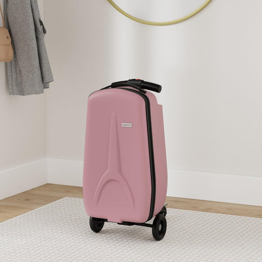 iubest Luggage Carry On Scooter Suitcase for Kids Age 4-15, Detachable & Foldable 4 in 1 Suitcase, Multifunctional Ride On Travel Trolley Scooter Combo-Pink