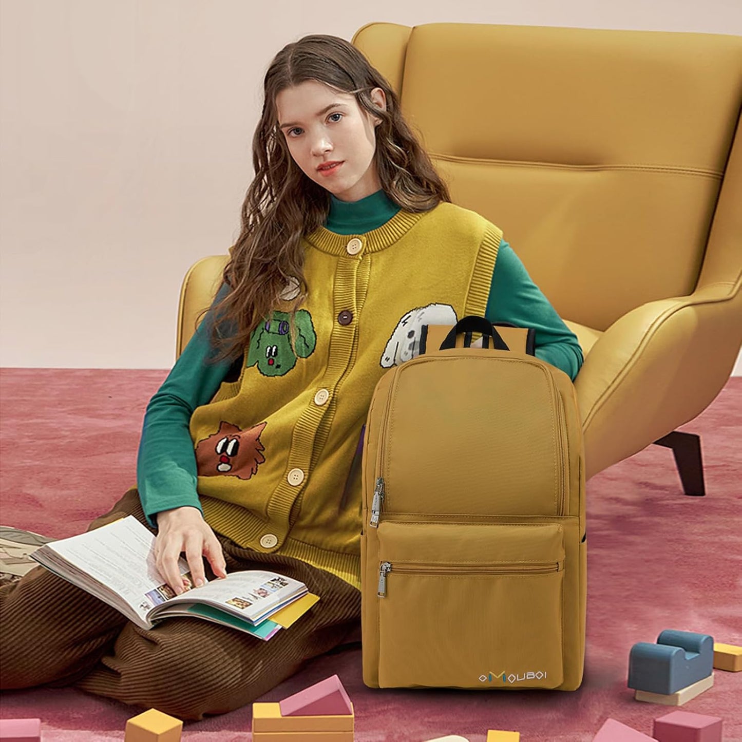 OMOUBOI Casual Daypacks Superbreak Backpack 14 inch Laptop Backpack for Women & Men Fits Tourism Business (Ginger)