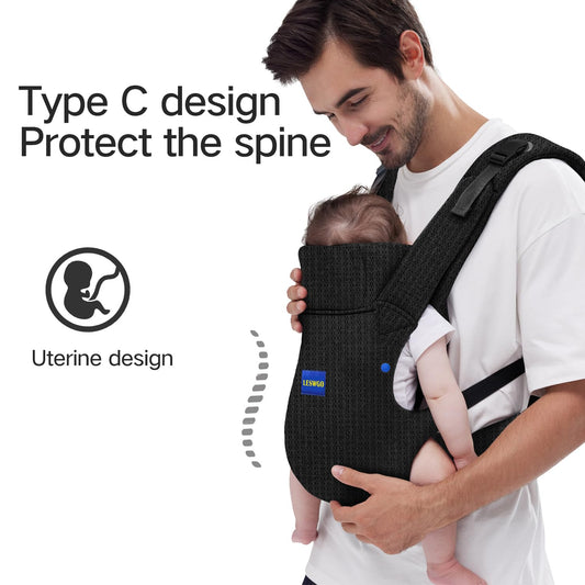 Baby Carrier Newborn to Toddler,Newborn Carrier(7-25lbs) with Head Support, Cozy Baby Wrap Carrier, with Hook&Loop for Easily Adjustable, Soft Fabric (Breathable Black) (Summer-Black)