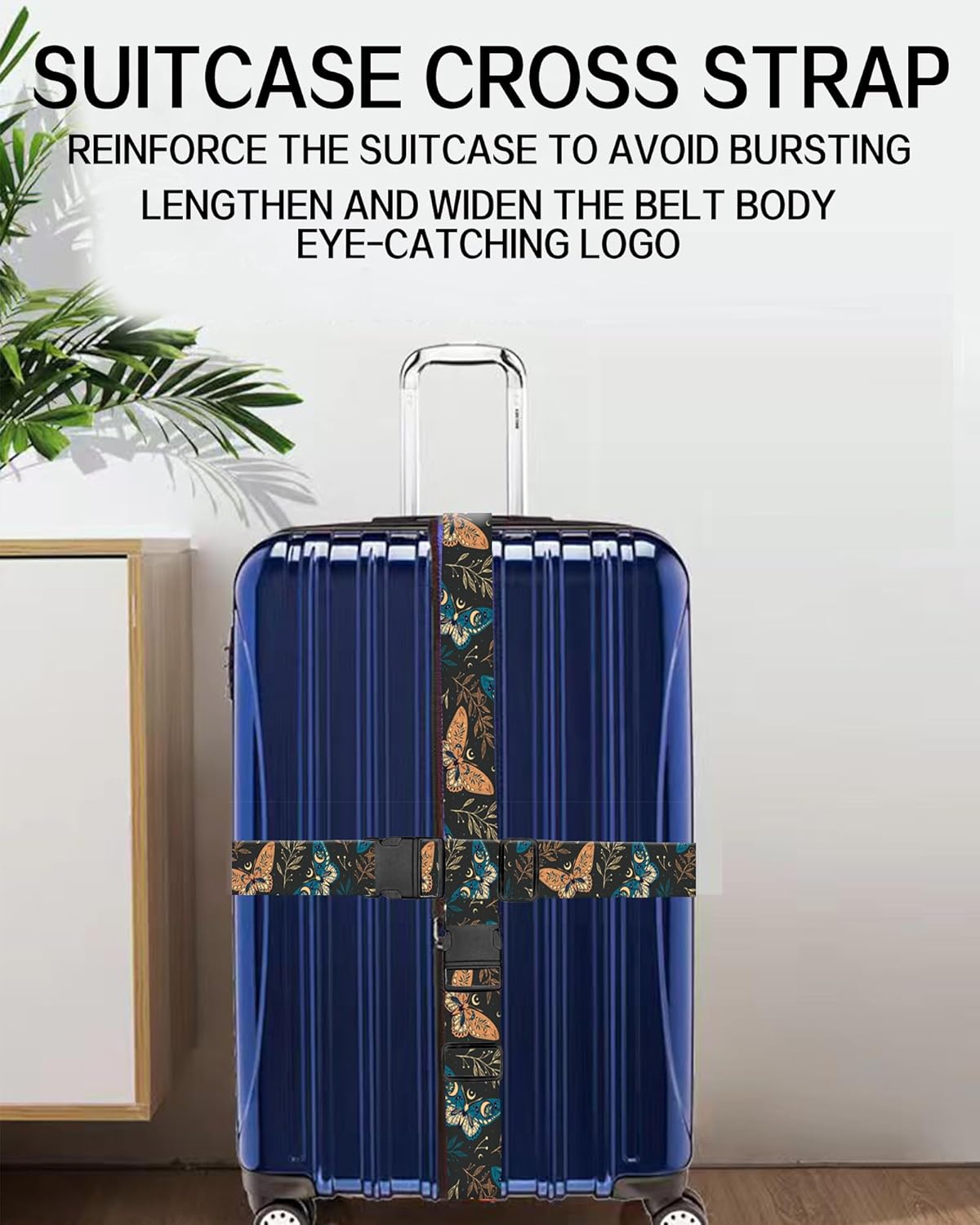 Luggage Straps for Suitcases, Adjustable Travel Belt, Durable Wide Luggage Strap, Cute Suitcase Strap Identifiers with Buckle, Bag Straps for Luggage, Boho Butterfly