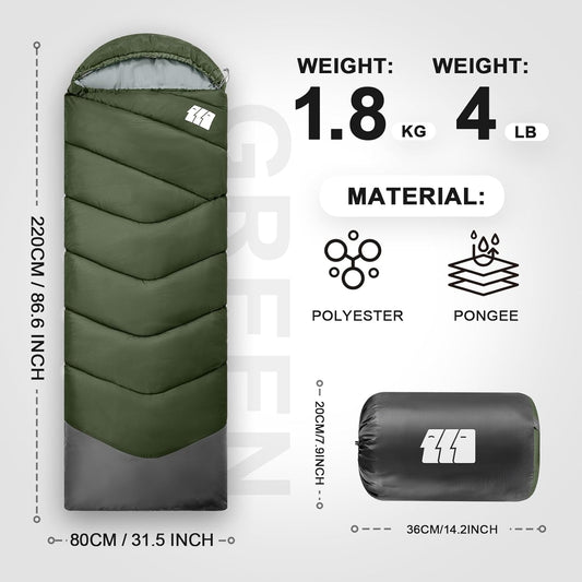 Sleeping Bags for Adults Cold Weather,Portable, Waterproof,Lightweight Sleeping Bag for Tall Girls Boys with Compression Sack for Warm Camping, Hiking, Outdoor & Indoor