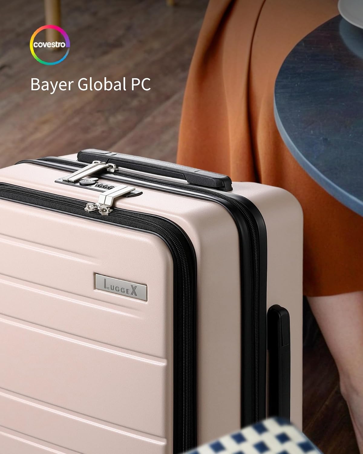 LUGGEX Carry On Luggage 22x14x9 Airline Approved, Polycarbonate Hard Suitcase with Front Pocket (Pink, 20 Inch, 35L)