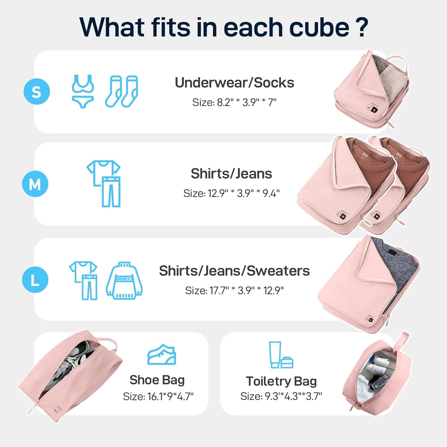 EPICKA 6 Set Ultra-Lightweight Compression Packing Cubes - Water Resistant Durable Travel Organizers with Toiletries Bag for Women, Expandable Travel Accessories for Carry on Luggage, Suitcase (Pink)