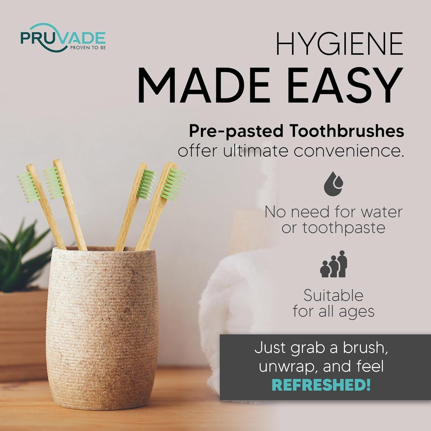 144 Pack Disposable Bamboo Toothbrushes with Toothpaste Built in - Prepasted Toothbrushes Individually Wrapped - Single Use Waterless Tooth Brush with Soft Bristles for Work, Camping, Travel