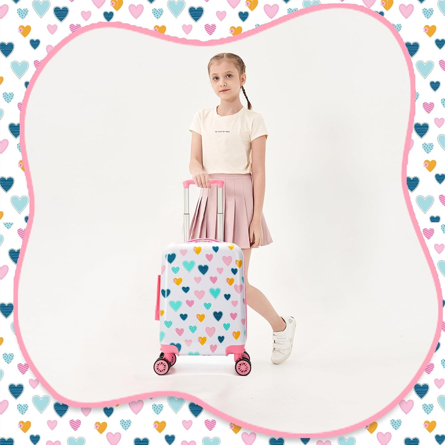 Kid’s Luggage Set 5 Piece Suitcase Set 16’’ Hardside Luggage with Spinner Wheels Girls Carry on Toddler Travel Rolling Suitcase Carry on Luggage Airline Approved