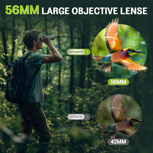15x56 Binoculars for Adults High Powered - Aurosports HD Large View Binoculars with Clear Low Light Vision - Lightweight Easy Focus Bird Watching Hunting Hiking Cruise Travel - Green