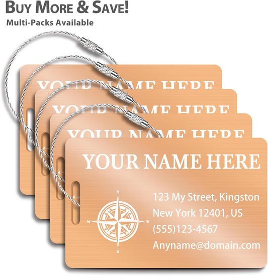 Personalized Luggage Tags for Suitcases (2/4/6/8 Pack) - Custom Engraved Metal Travel Tag, Customizable Pattern/Name/Text for Bags Backpacks Suitcases