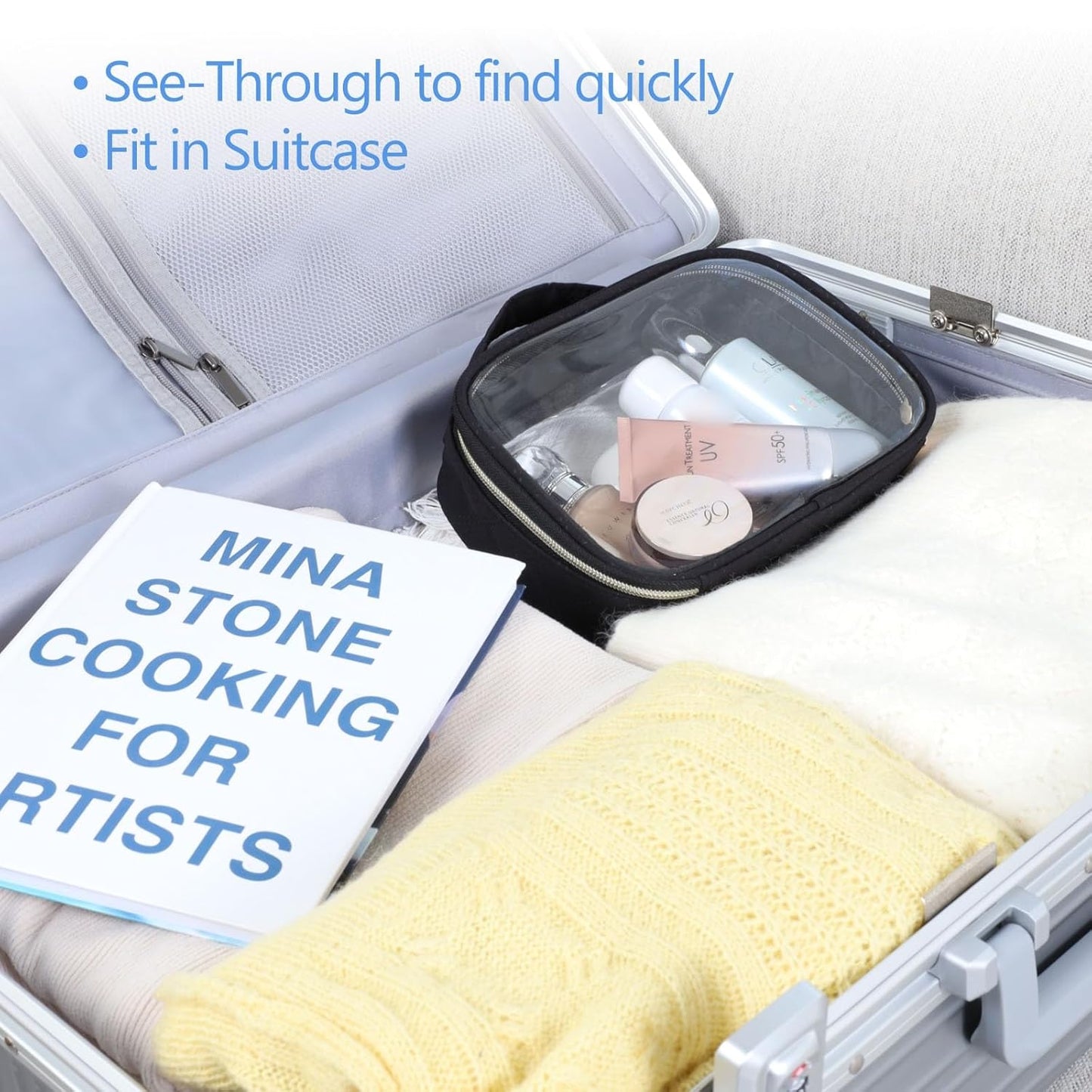 PACKISM Clear Makeup Bag - TSA Approved Toiletry Bag with Handle Large Opening, Clear Toiletry Bags for Traveling Travel Essentials, Travel Bags for Toiletries, Black