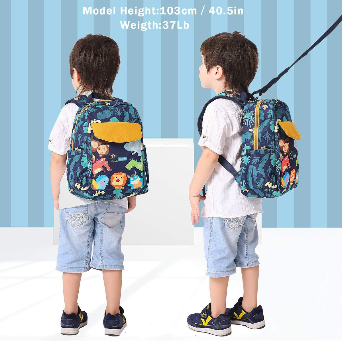willikiva Cute Zoo Little 2d Backpack Kid Backpacks for Girls and Boys Toddler Backpack Waterproof Preschool Safety Harness Leash(Zoo)