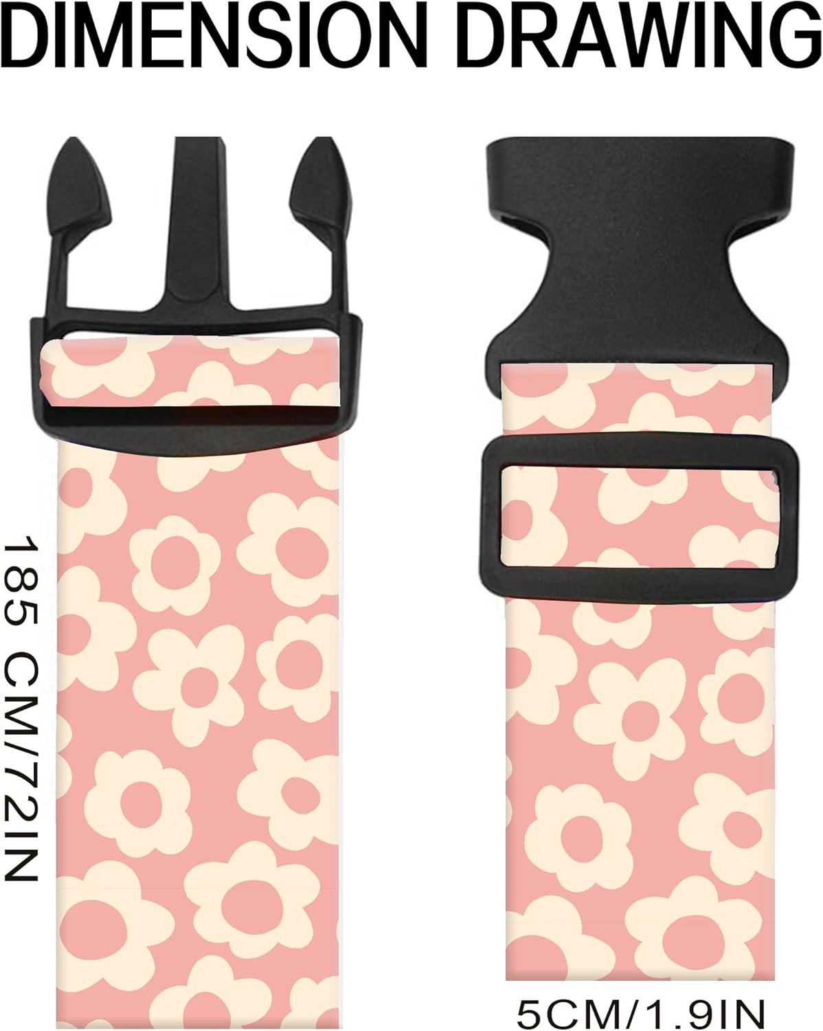 Luggage Straps for Suitcases, Adjustable Travel Belt, Durable Wide Luggage Strap, Cute Suitcase Strap Identifiers with Buckle, Bag Straps for Luggage, Pink Cute Flowers
