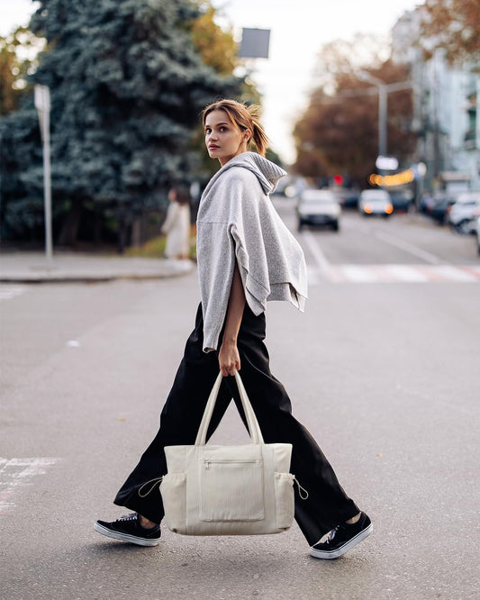 ECOHUB Tote Bag for Women, Work Tote Bags with Laptop Compartment, Large Corduroy Tote Bag with Stanley Cup Holder