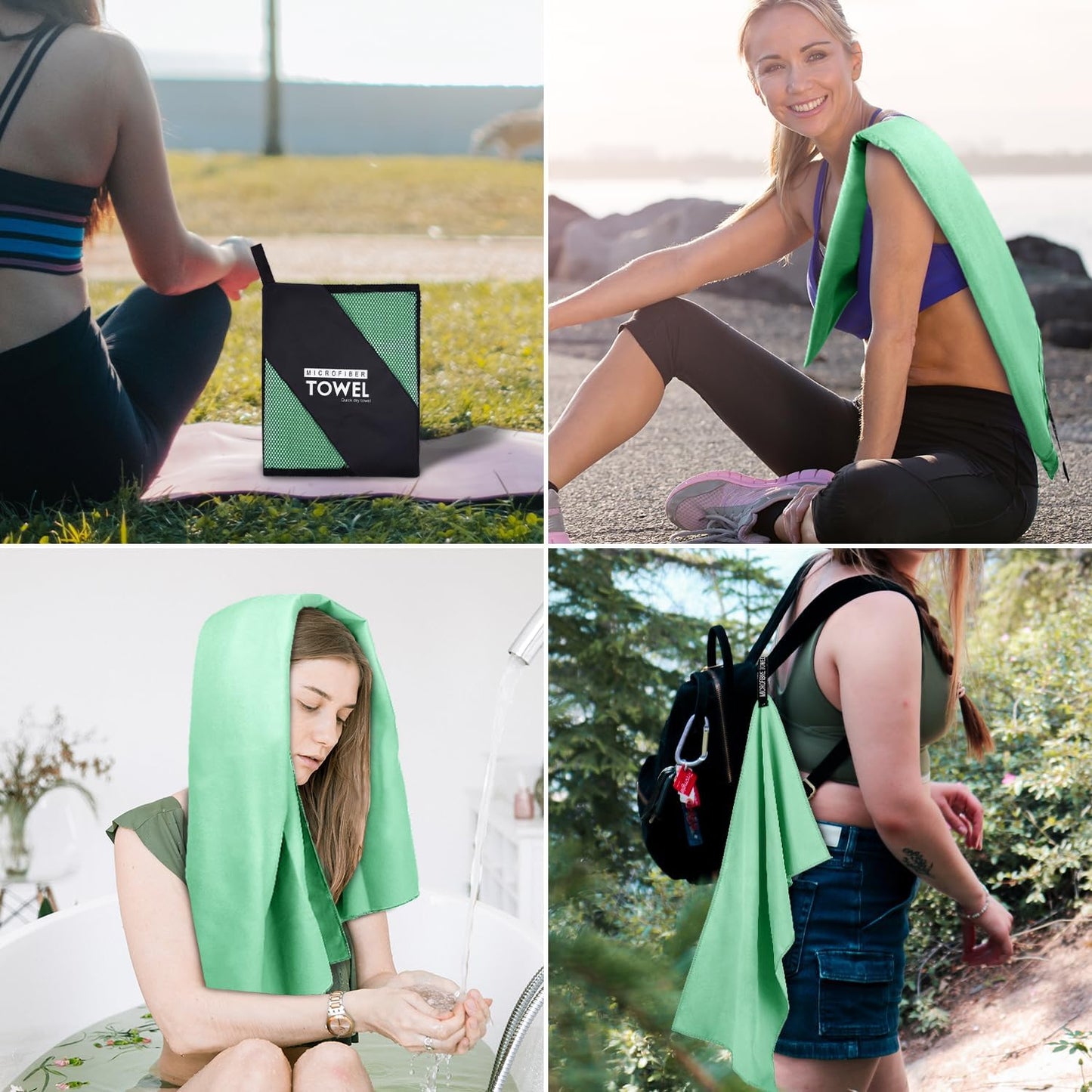 Microfiber Travel Towel, Soft Lightweight Quick Dry Towel, Super Absorbent Compact Travel & Sports & Beach Towels for Camping, Backpack, Gym, Swimming, Yoga, Hiking (L:24"×48" -MintColor)