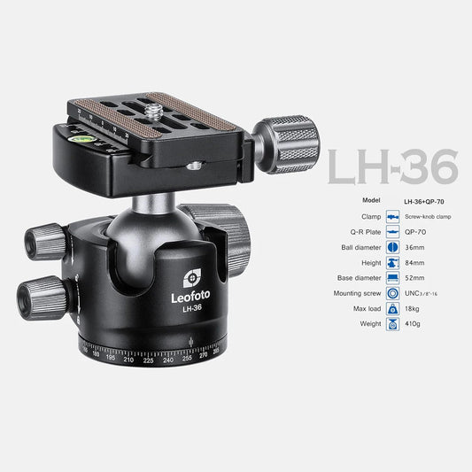 Leofoto Professional Camera Tripod, 50" Compact Carbon Fiber Tripod for DSLR Video Camcorder, 4 Leg Sections, 360° Ball Head, Max Load 8KG/18Lb (LS-254CX+LH-36)