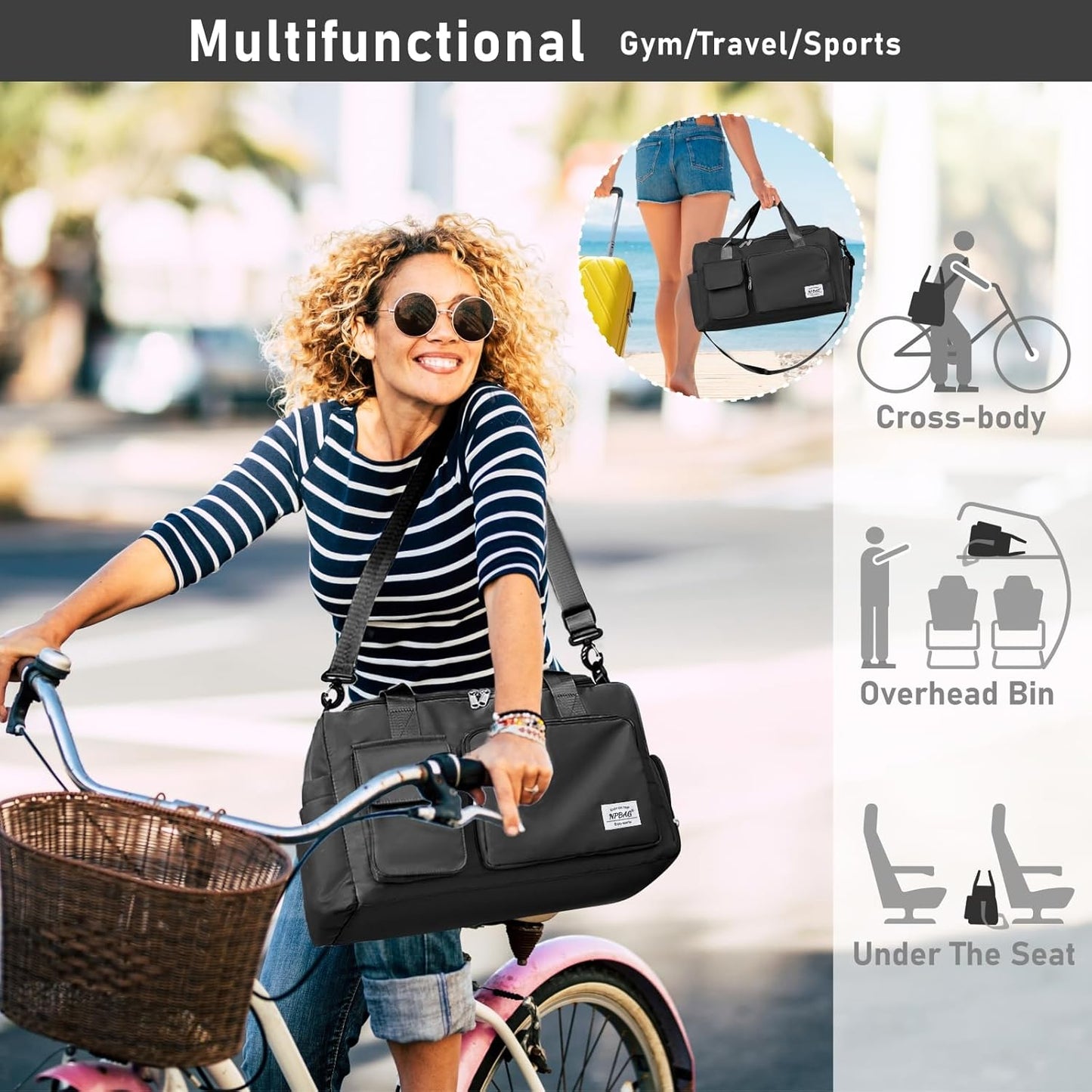 NPBAG Women Travel Duffel, Multi Functional Large Expandable Weekender Carry-on Tote, Gym Workout Overnight Bag, Mommy Hospital Bag for Labor and Delivery