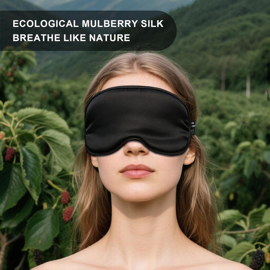 100% Mulberry Silk Sleep Mask, Ultra-Soft Light Blocking Eye Cover for Travel & Rest(Black)
