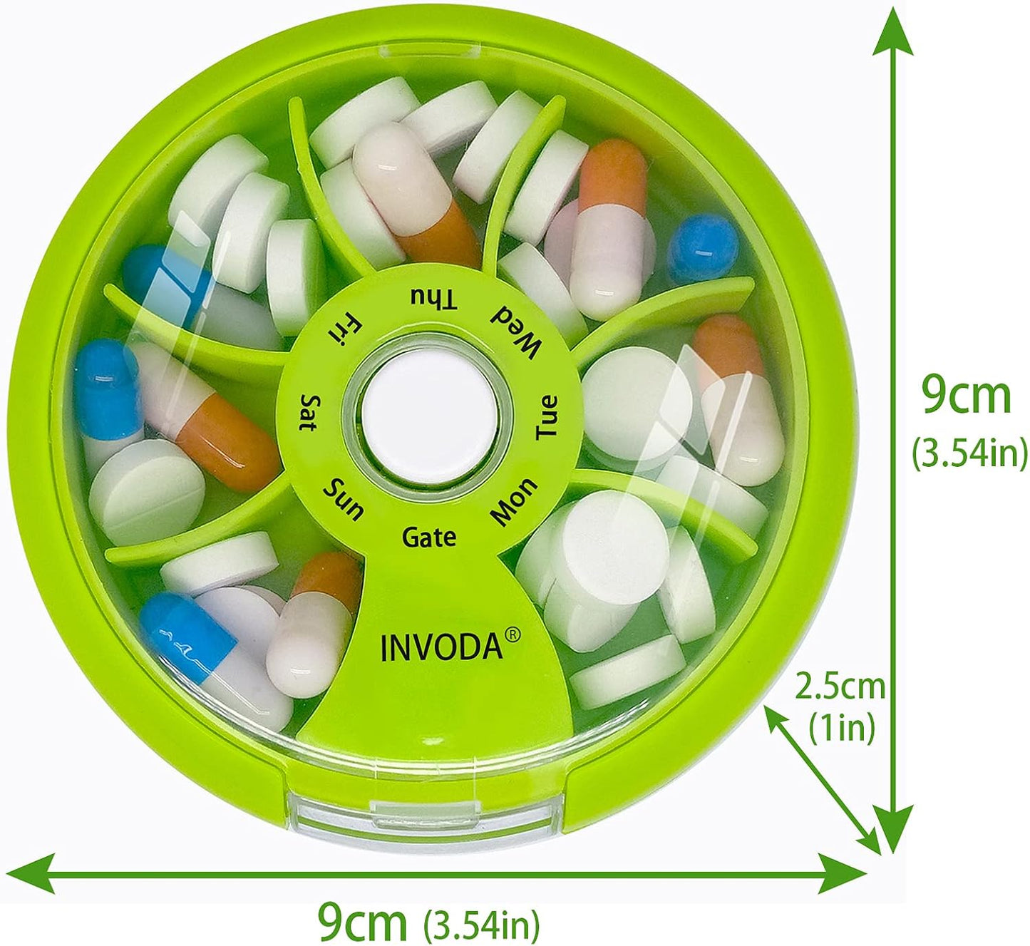 INVODA Weekly Pill Organizer 7 Compartment Rotating Pill Box for Daily Medication & Vitamins - Portable Travel Pill Case Fish Oil Supplements Vitamins Organizer (4PCS)