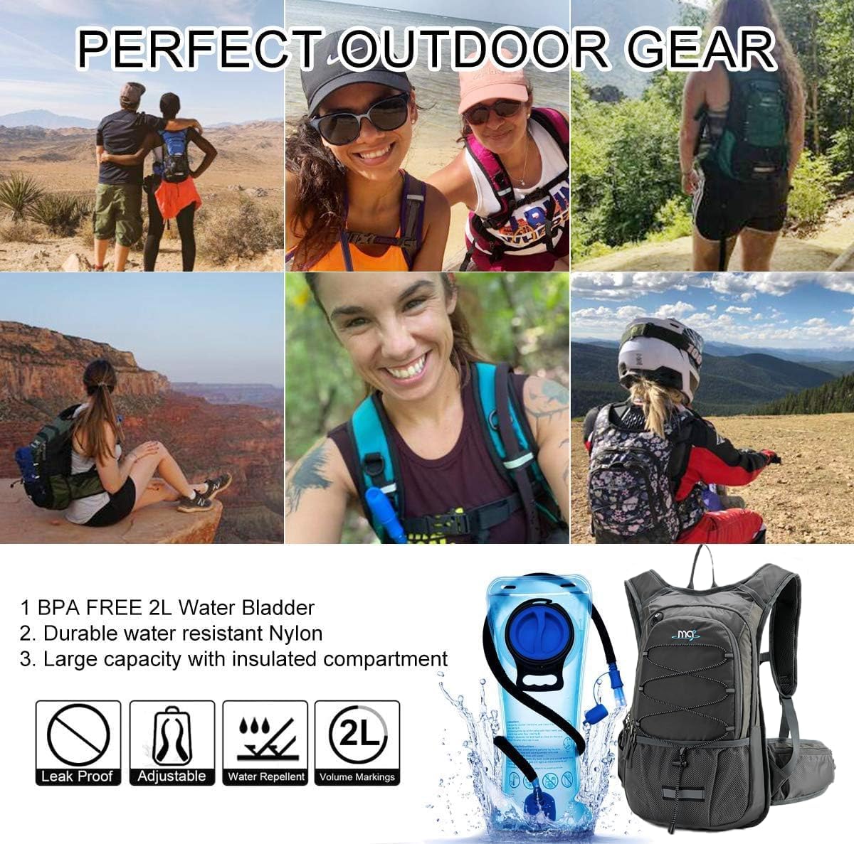 15L Insulated Hydration Backpack Pack with 2L Water Bladder Lightweight Hiking Backpack Bag for Women Men Daypack for Hiking Running Festival Camping Biking
