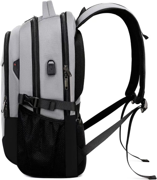 DUSLANG 17 Inch Travel Laptop Backpack Water Resistant College Backpack for Men/Women Laptop Bag with USB Charging Port, Light Grey and Black