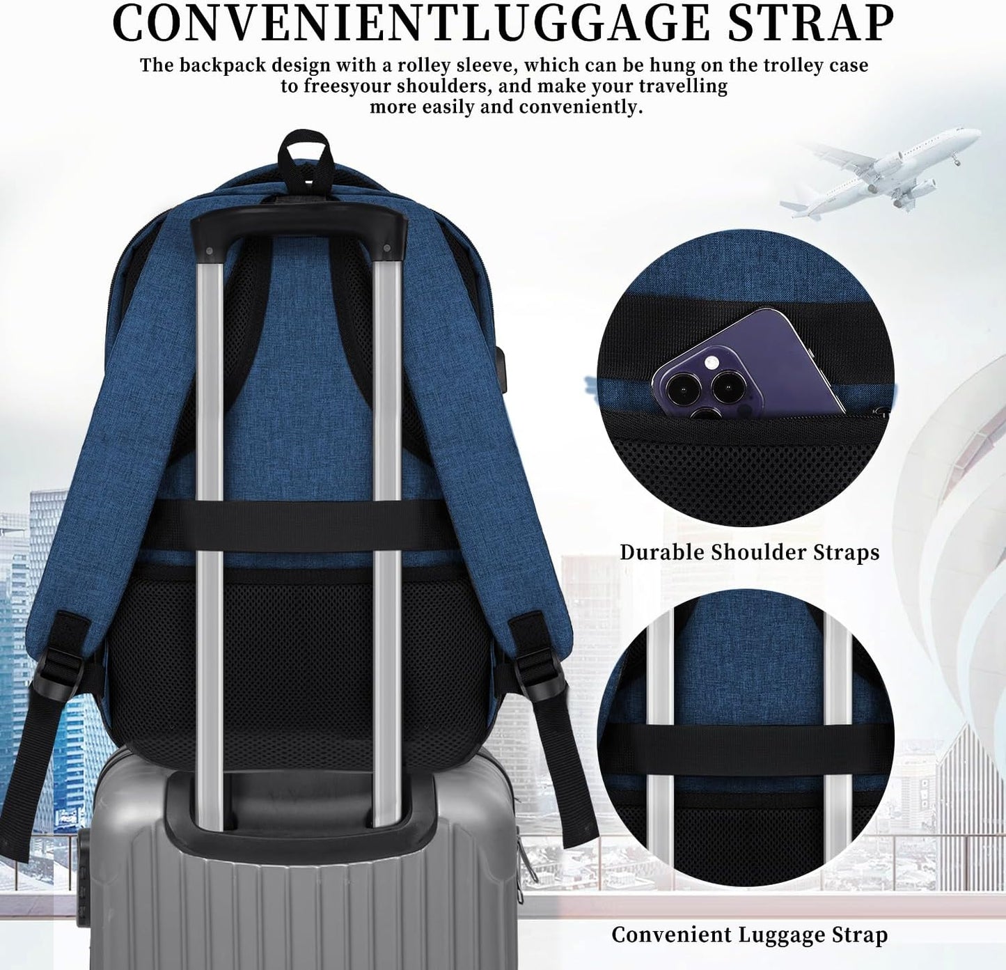 Black Backpack for Men Women, School Backpack for Boys Girls Teens, 15.6 Inch Laptop Backpacks with USB Port, Water Resistent Book bag, Work College Bookbag, back pack, Mochila para hombre