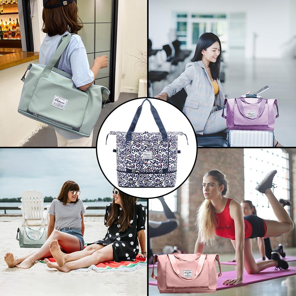 Large Capacity Foldable Travel Bag Expandable Portable Carry on Bag Dry&Wet Separation Sports Duffel Bags