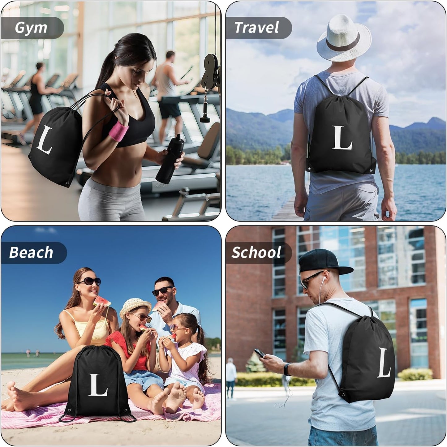 ZOMFELT 6Pcs Drawstring Backpack Drawstring Gym Bags, Foldable Draw String Backpack with Multiple Colors and Letters, Lightweight Polyester Cinch Bag for Gift, Beach, Sports, Travel, Swim (Letter L)