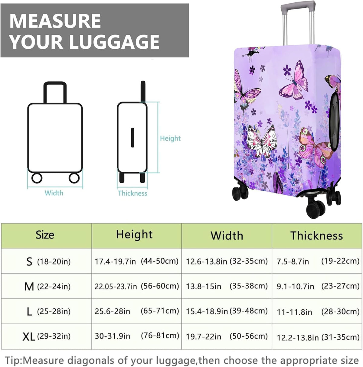 Travel Luggage Cover Suitcase Protector Fits 18-32 Inch Wheel Covers PatternedTravel Related Items Flower Luggage Protector Elastic XL