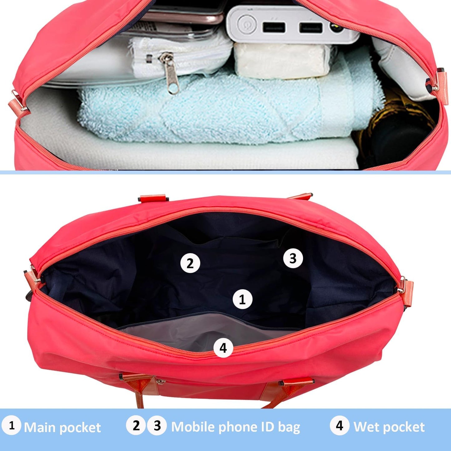 Travel Duffle Bag, Waterproof Sport Tote Gym Bag for Women Men, Overnight Weekender Carry On Bag with Wet Pocket