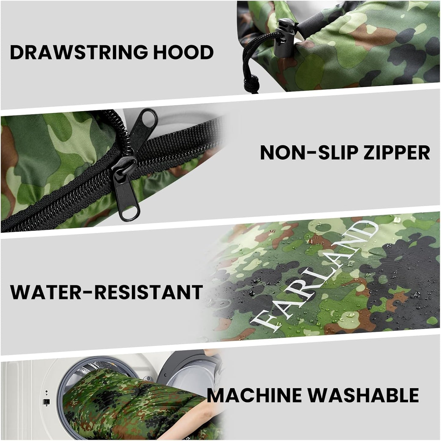 FARLAND Sleeping Bags 30℉ for Adults Teens Kids with Compression Sack Portable and Lightweight for 3-4 Season Camping, Hiking,Waterproof, Backpacking and Outdoors