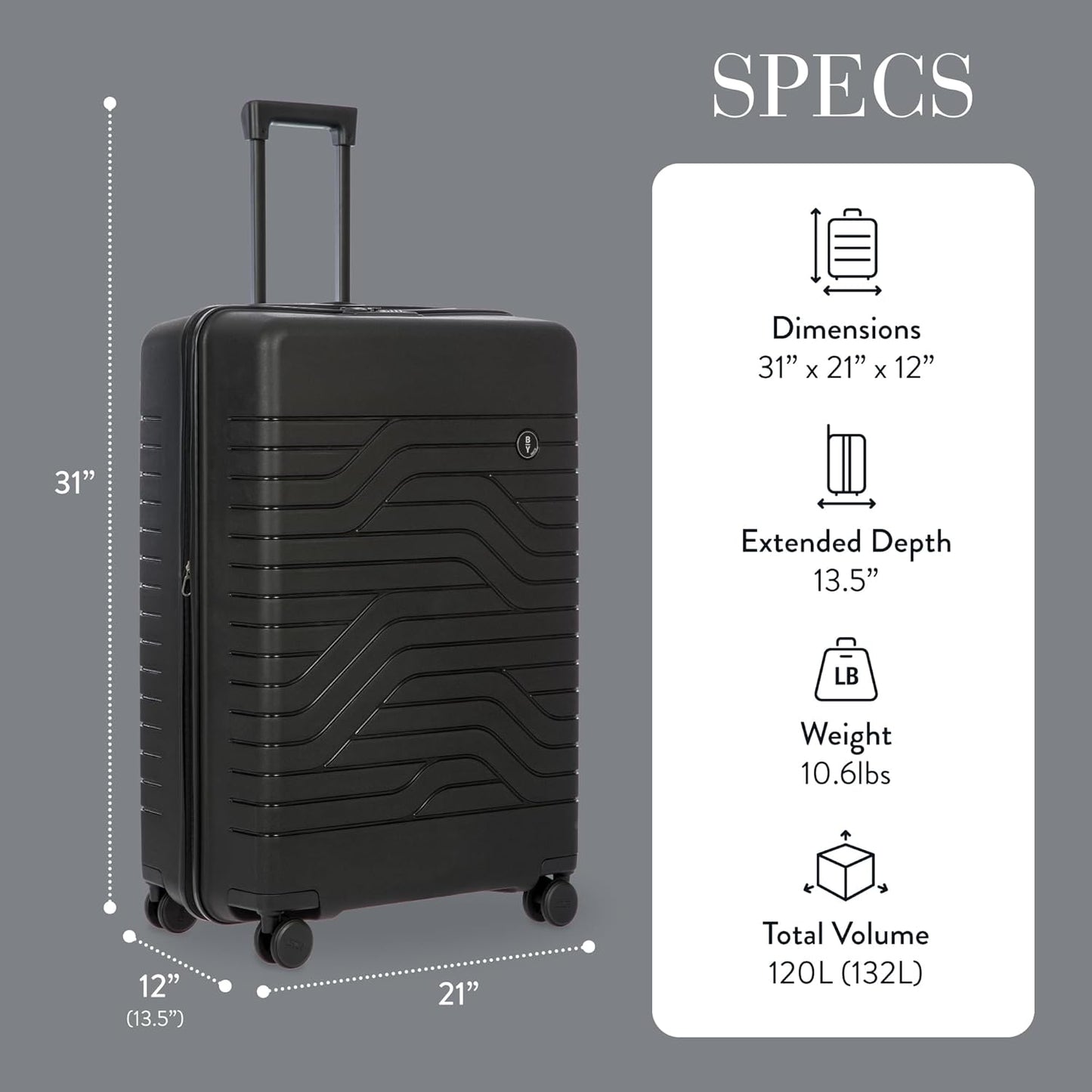 Bric's 30" Expandable Spinner Suitcase - Travel Luggage with TSA-Approved Lock and Hard Shell Exterior - B|Y Ulisse - Black