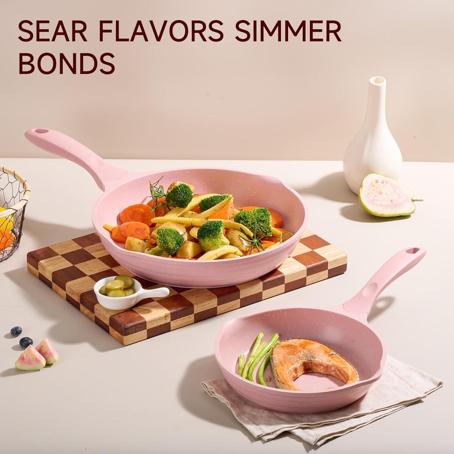 JEETEE Pink Pots and Pans Set Nonstick 23pcs, Healthy Kitchen Cookware Sets, Induction Cooking Set Pink Frying Pans, Saucepans, Sauté & Griddle & Crepe Pan (PFOA Free)