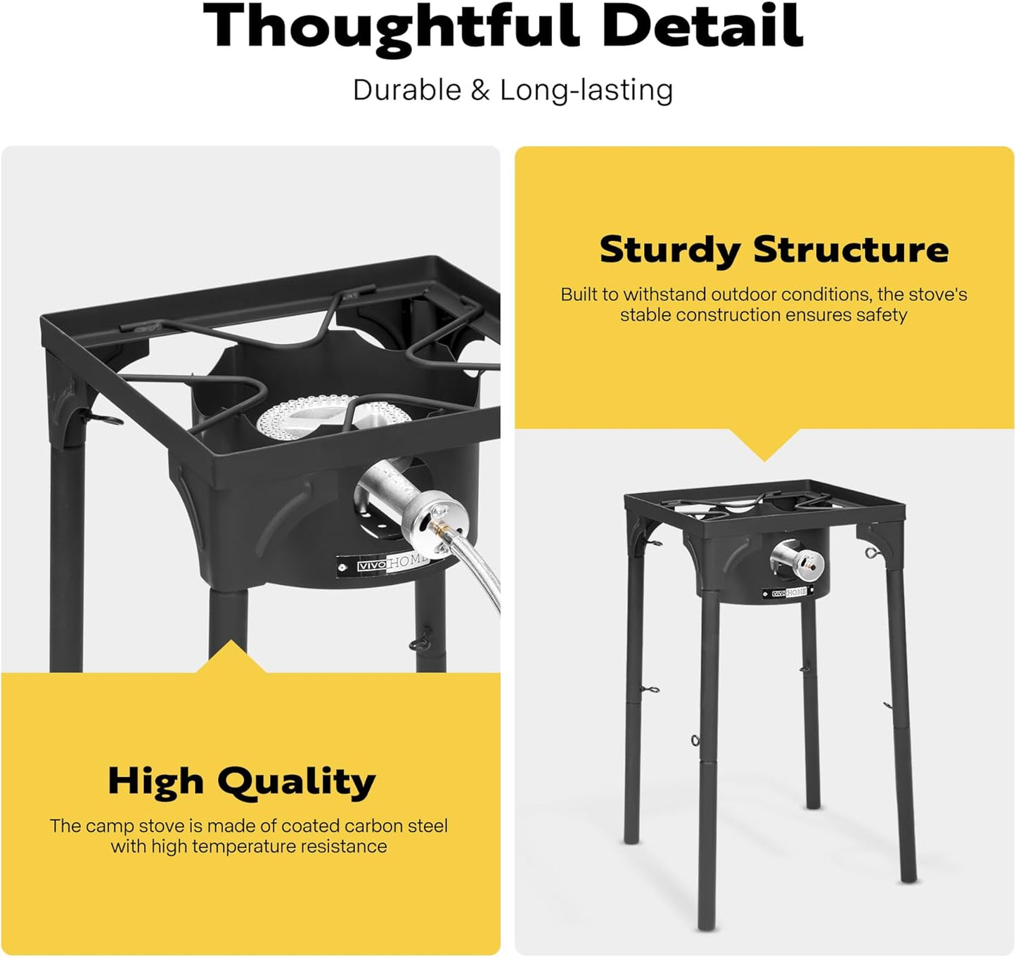 VIVOHOME 100,000 BTU Single Burner Propane Gas Stove, Portable Outdoor Camping Stove with Adjustable Legs, High-Power Cooking Stove for Camping, Backpacking, Backyard, Tailgating