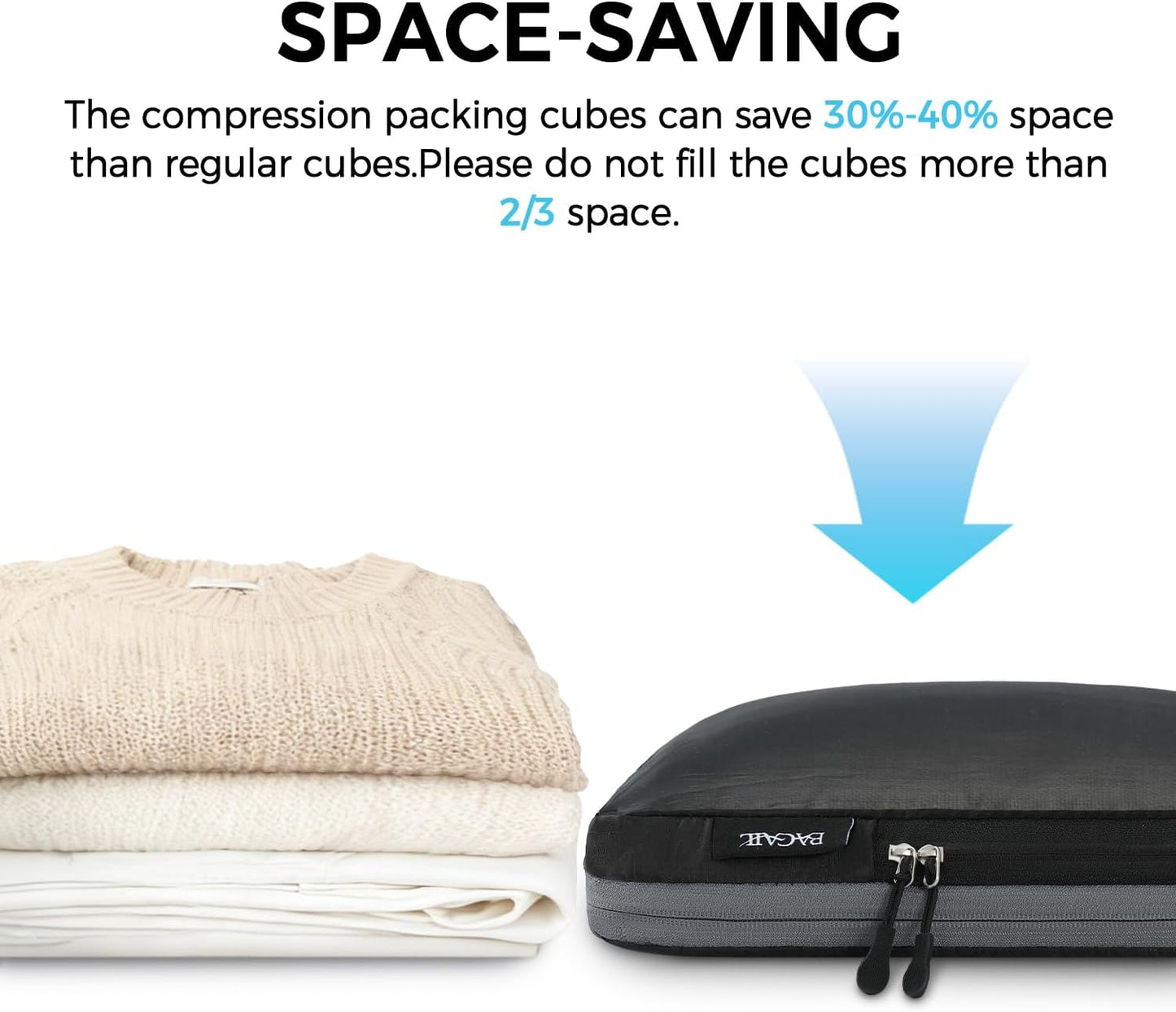 BAGAIL 6 Set Ultralight Compression Packing Cubes Packing Organizer for Travel Accessories Luggage Suitcase Backpack