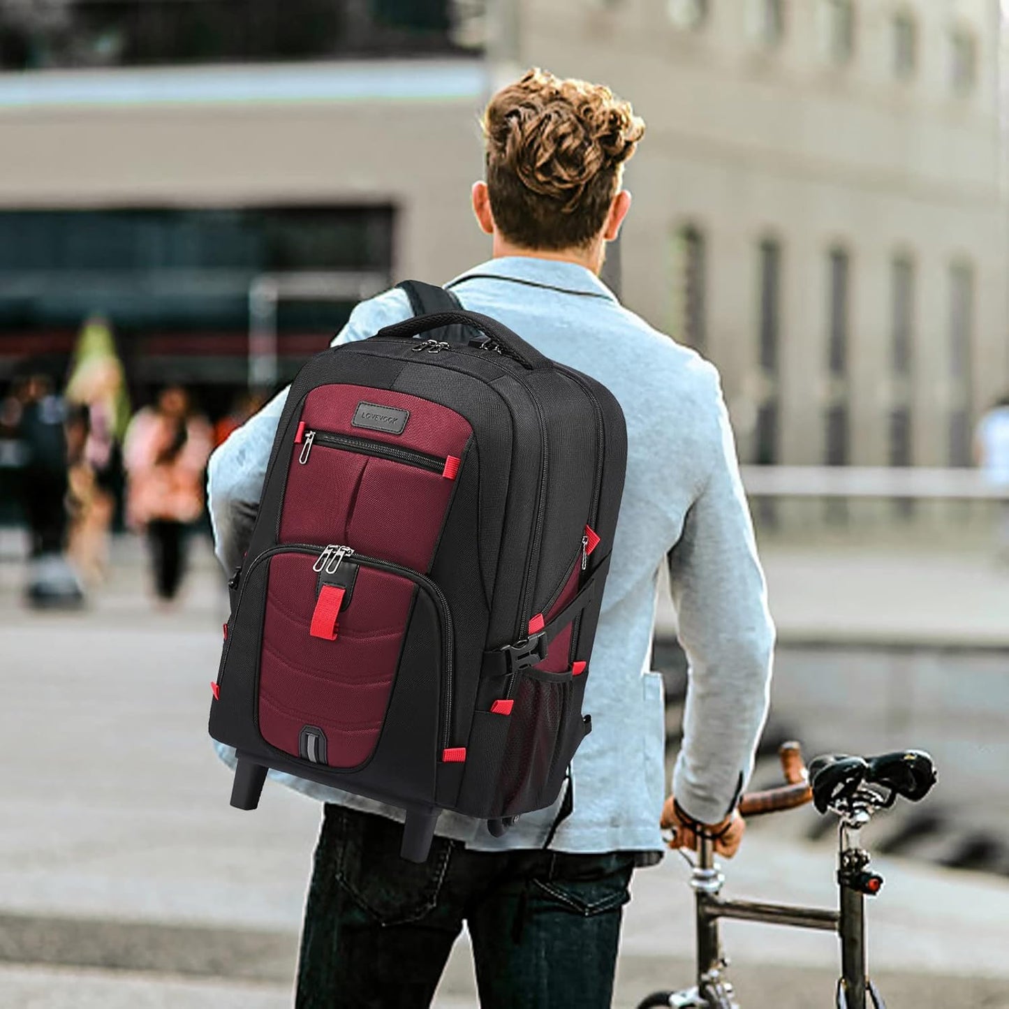 LOVEVOOK Rolling Laptop Backpack with Wheels, Waterproof Travel Carry On Business Backpack for Men, Fits 17 inch (17 inch, Red)