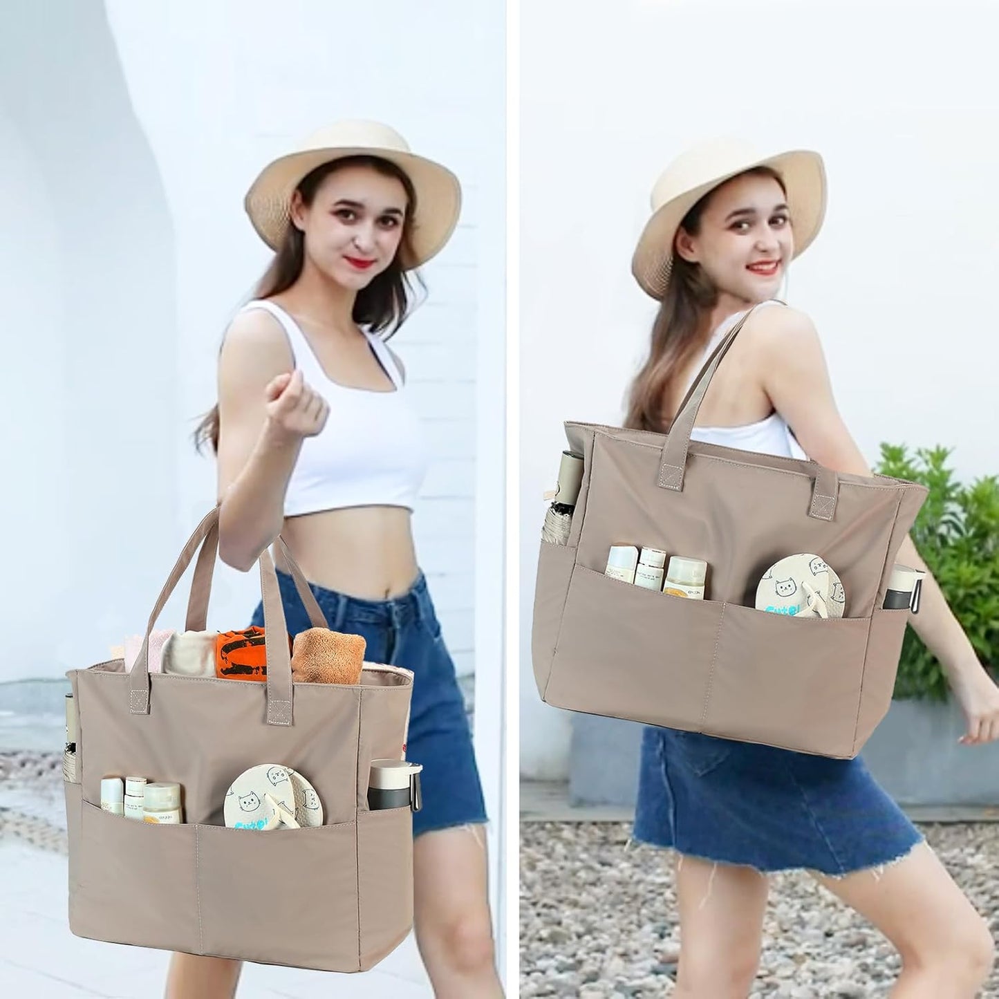 Waterproof Beach Tote Pool Bags for Women Ladies Extra Large Gym Tote Carry On Bag With Wet Compartment for Weekender Travel