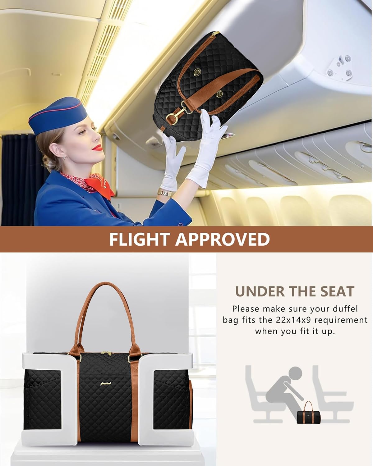 Women Duffle Weekender Travel Bag: Large Duffel Bags with Shoe Compartment Carry On Overnight Tote with Wet Pocket Traveling Weekend Gym Yoga Hospital Bag for Womens Black Brown