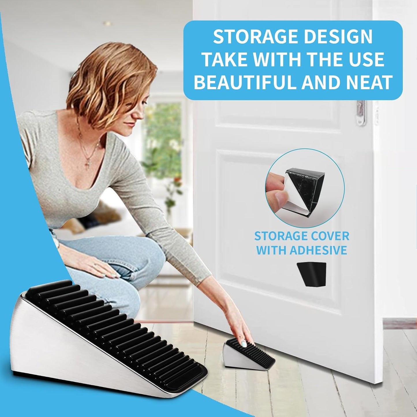 2Pc Strongest Large Door Stop - Heavy Duty Tall Door Stop Wedge Door Stoppers for Bottom of Door, Tall up to 2.6In Doorstop Zinc Alloy and Silicone Made Suits Any Heavy Door Any Smooth Floor