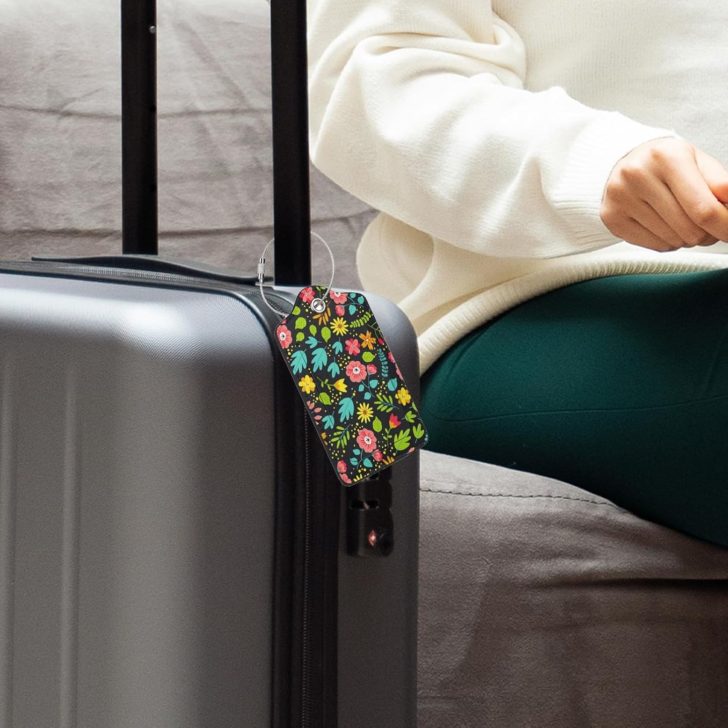 Fun Luggage Tags for Suitcases Leather Name Tag for Luggage Cute Travel Baggage Tags for Carnival Cruise Ships with Funny Patter 2pcs (Flowers)