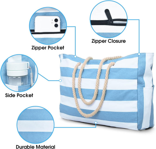 Becokan Beach Bag Large Beach Tote Bag for Women Waterproof Sandproof Swim Pool Bag With Zipper