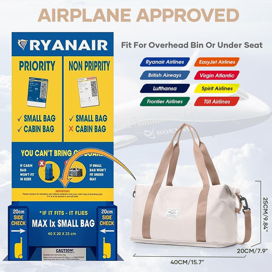 Travel Duffel Bag, Sports Tote Gym Bag, Shoulder Weekender Overnight Bag for Women