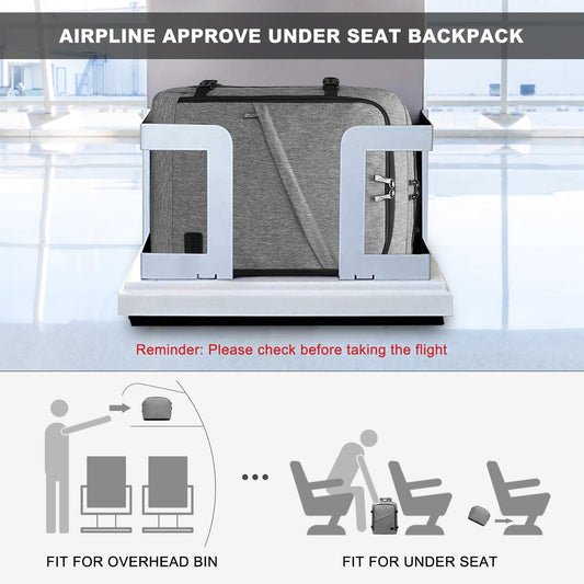 Kono Carry on Backpack, 18" Airplane Approved Under Seat Travel Backpack for Men and Women, Waterproof Lightweight Daypack for Flight 30L (Grey, Medium)