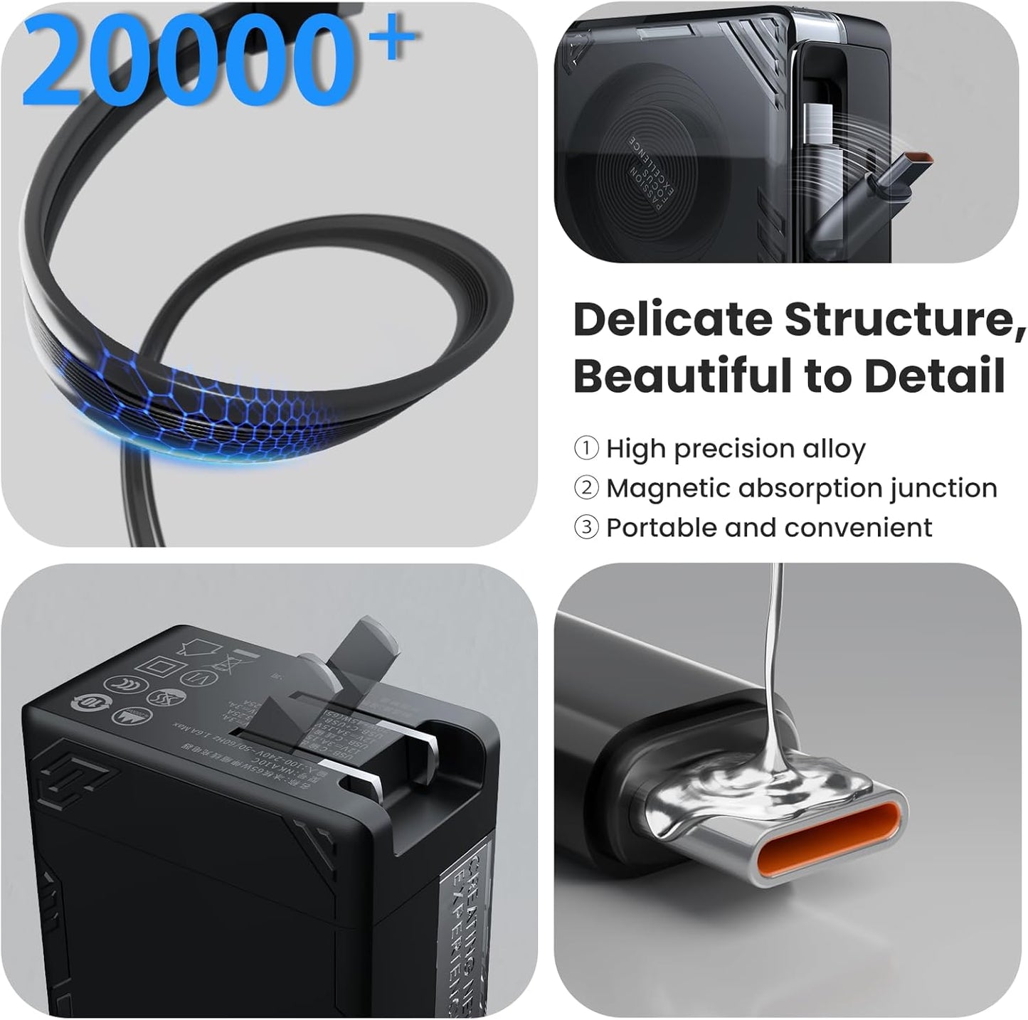 Nillkin FlexLine 65W for Retractable Wall Charger(GaN6), Dual-Port with 28.7in Retractable USB C Cable + 39.3in USB C Cable(Extra), iPhone Charger, MacBook, iPad, Samsung, Fast Charger - Black