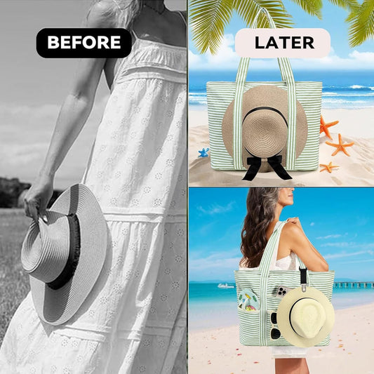 LEDAOU Beach Bags for Women, Beach Bags Waterproof Sandproof, Packable Beach Tote Bag with Zipper Travel Sports