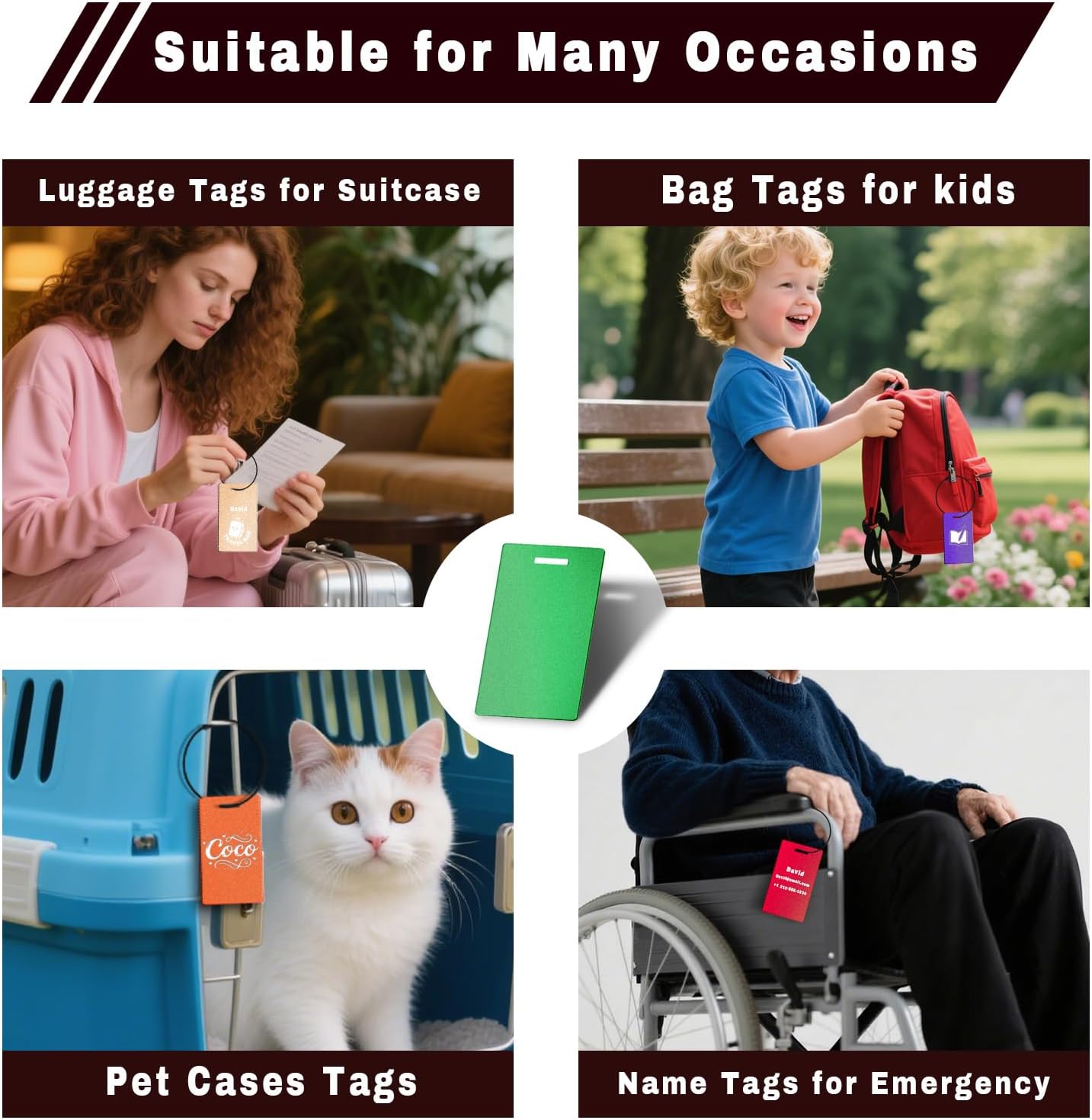 4PCS Personalized Luggage Tags for Travel Durable Aluminium Luggage Tags for Suitcases Custom Bag Tags for Backpacks Heavy Duty Personalized Name Tags for Birthday Gifts(Large,Orange)