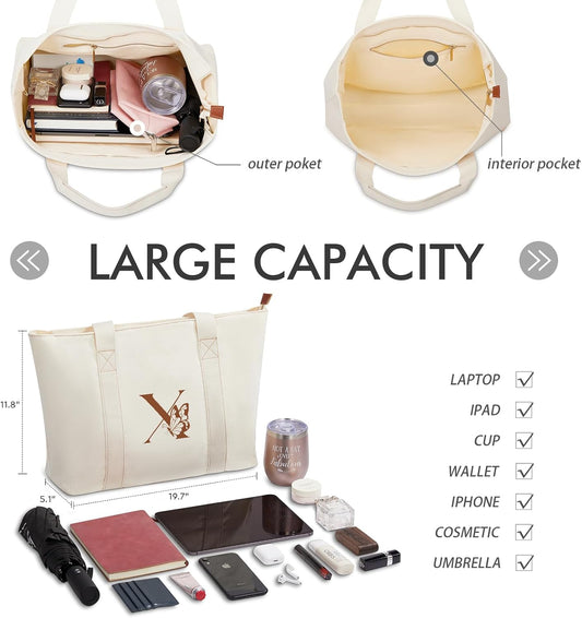 AW BRIDAL Monogram Canvas Tote Bag for Chrismas, Bridal Shower, Retirement, Birthday Gifts for Women Mom Wife Sister Friends