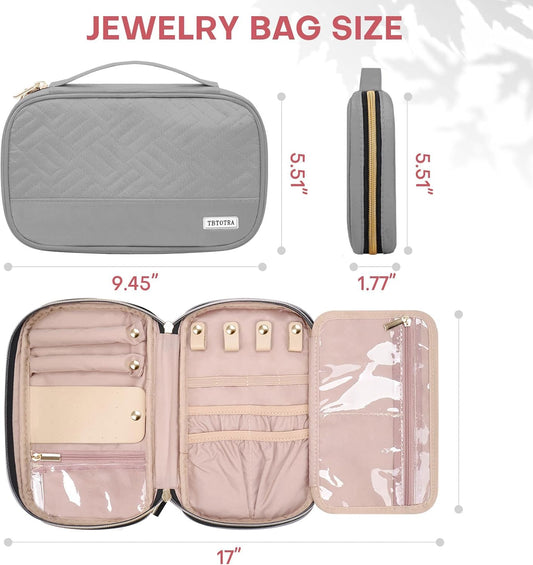 Jewelry Travel Case Organizer for Necklaces, Earrings, Rings, Bracelet, Watch, Soft Sided, Grey