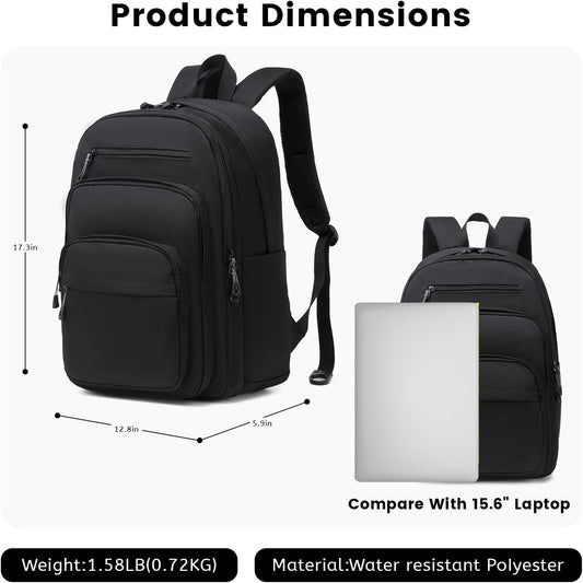 Lanola Basic Multi-Pocket Multipurpose Backpack Classical Water Resistant Student Bookbag For School Business Travel or Casual Daypack Backpacks for Men or Women - Black