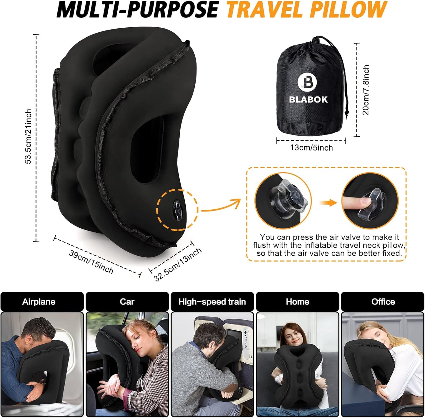 Inflatable Travel Pillow,Multifunction Travel Neck Pillow for Airplane to Avoid Neck and Shoulder Pain,Support Head,Neck,Used for Sleeping Rest, Airplane and Home Use,with Eye Mask, Earplugs, Black