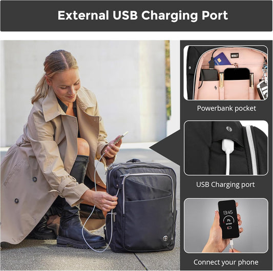 Swissdigital Design Laptop Backpack For Women,Travel Backpack With USB Charging Port,Fits 15.6 Inch School Computer Backpacks For Work Business,Platinum | KATY ROSE