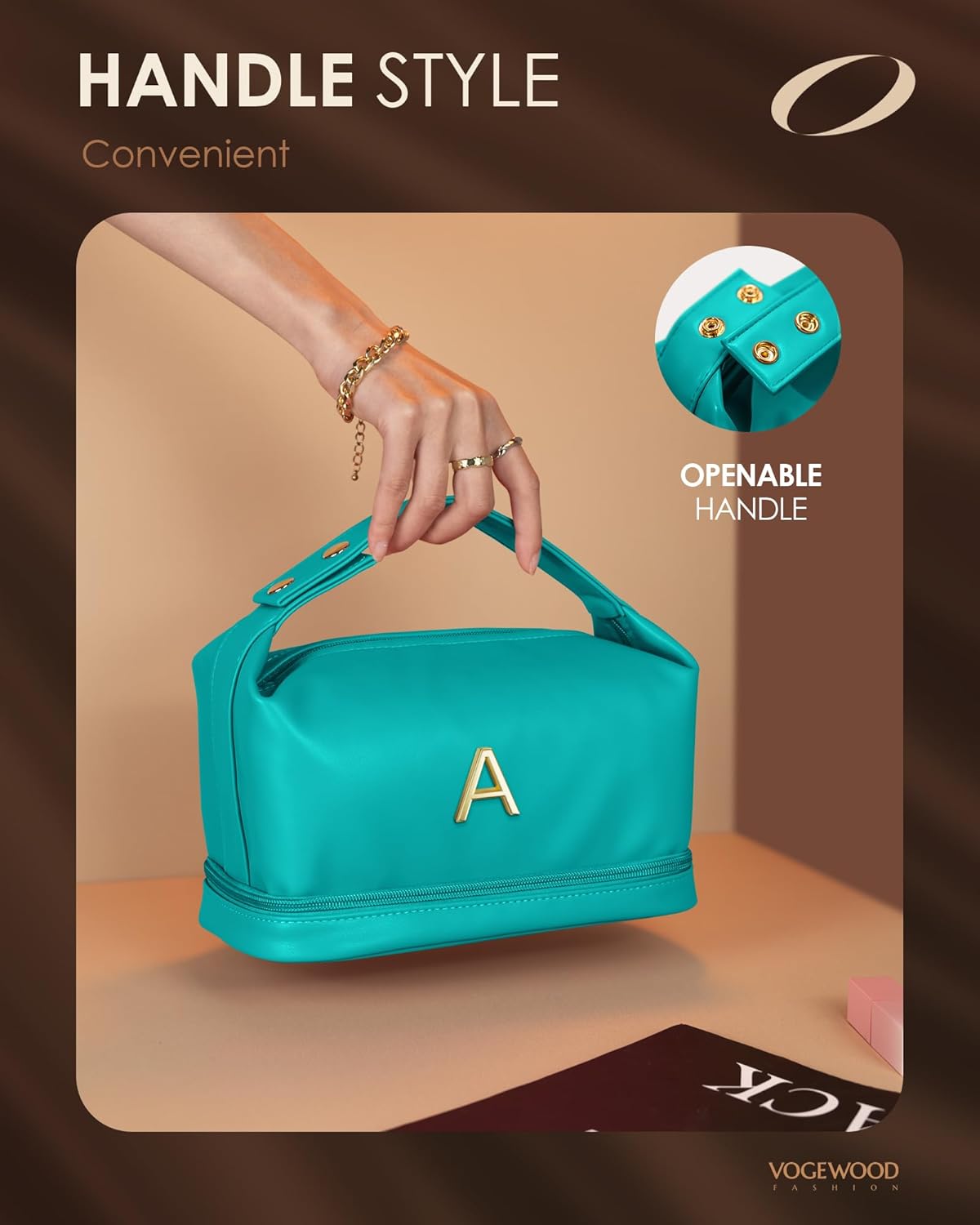 Graduation Present for Women Unique, Makeup Bag with Handle, Initial Double Layer Cosmetic Bag with Makeup Brush Organizer, Cute Cosmetic Pouch for Women, Gifts for Friend Female Mom